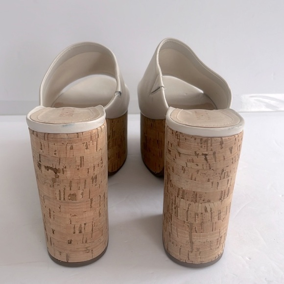 SCHUTZ Dalle Cutout Sandals Cream Cork Block Heel Platform Mules Shoes Size 9.5 - Picture 11 of 12